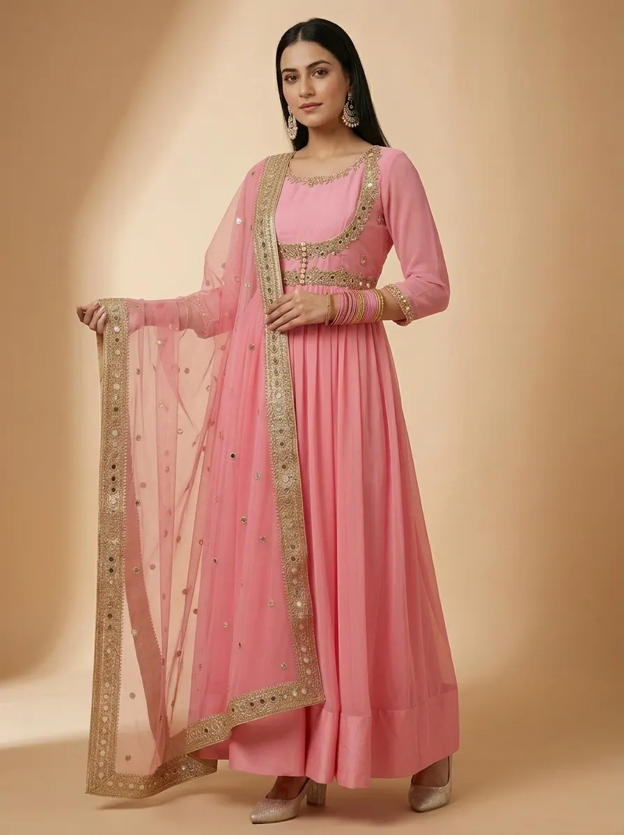 Anarkali with dupatta draping