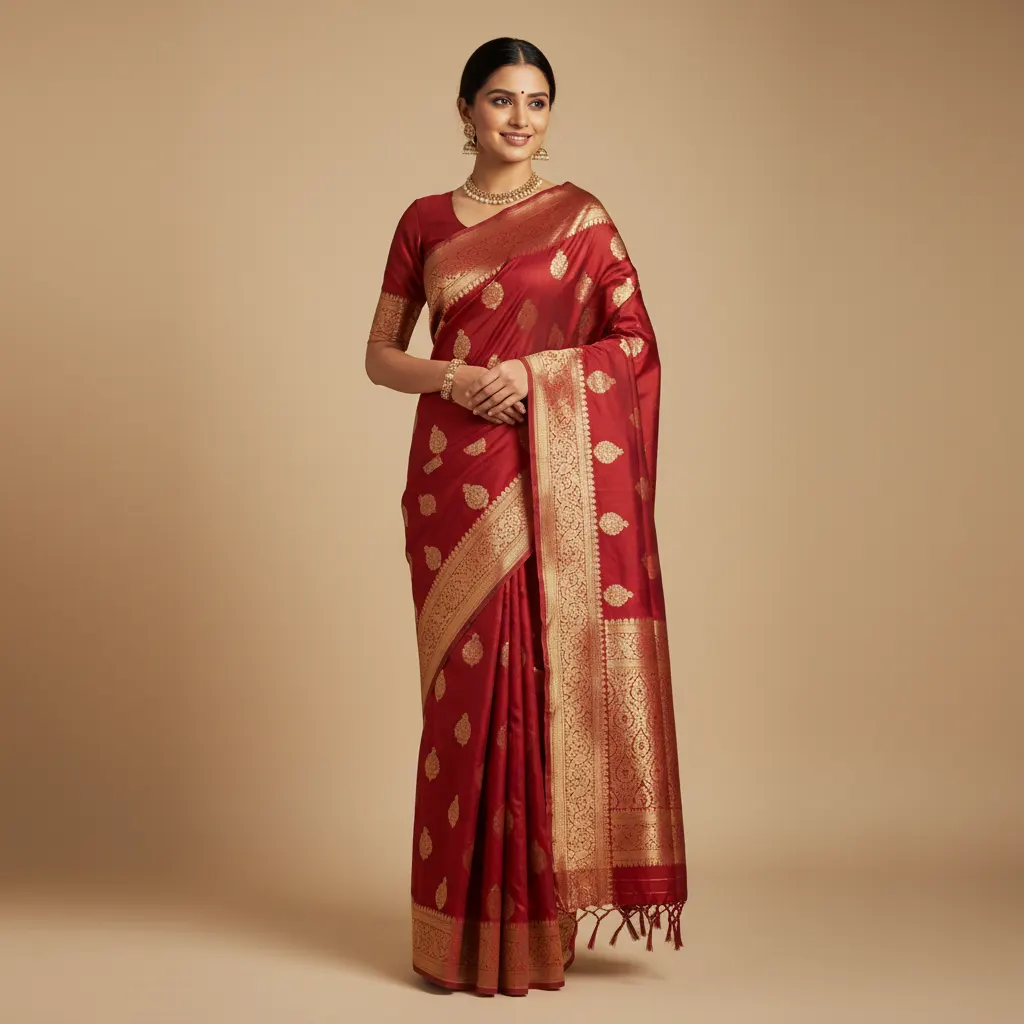 Professional model wearing saree in studio setting