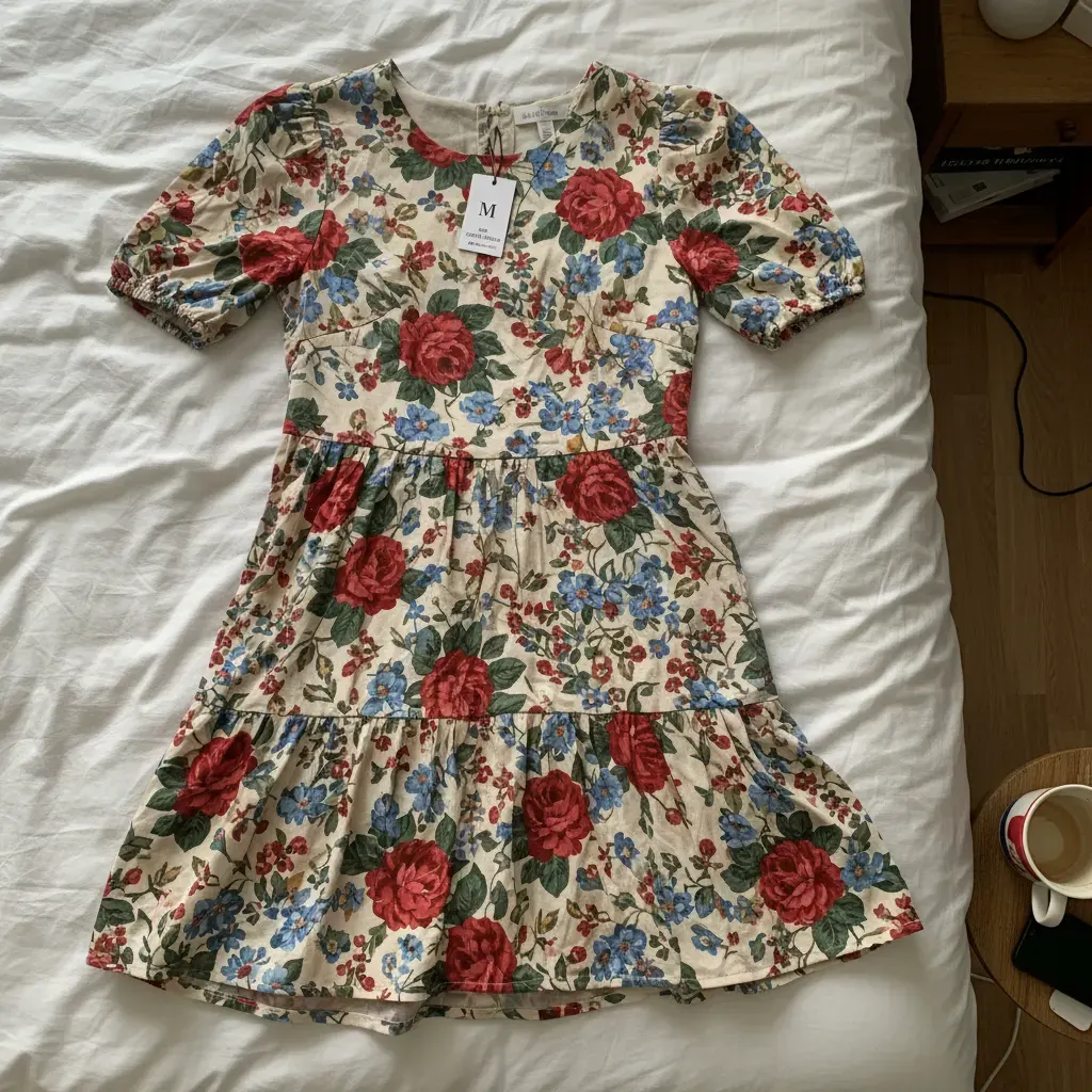 Flat-lay western dress on plain background